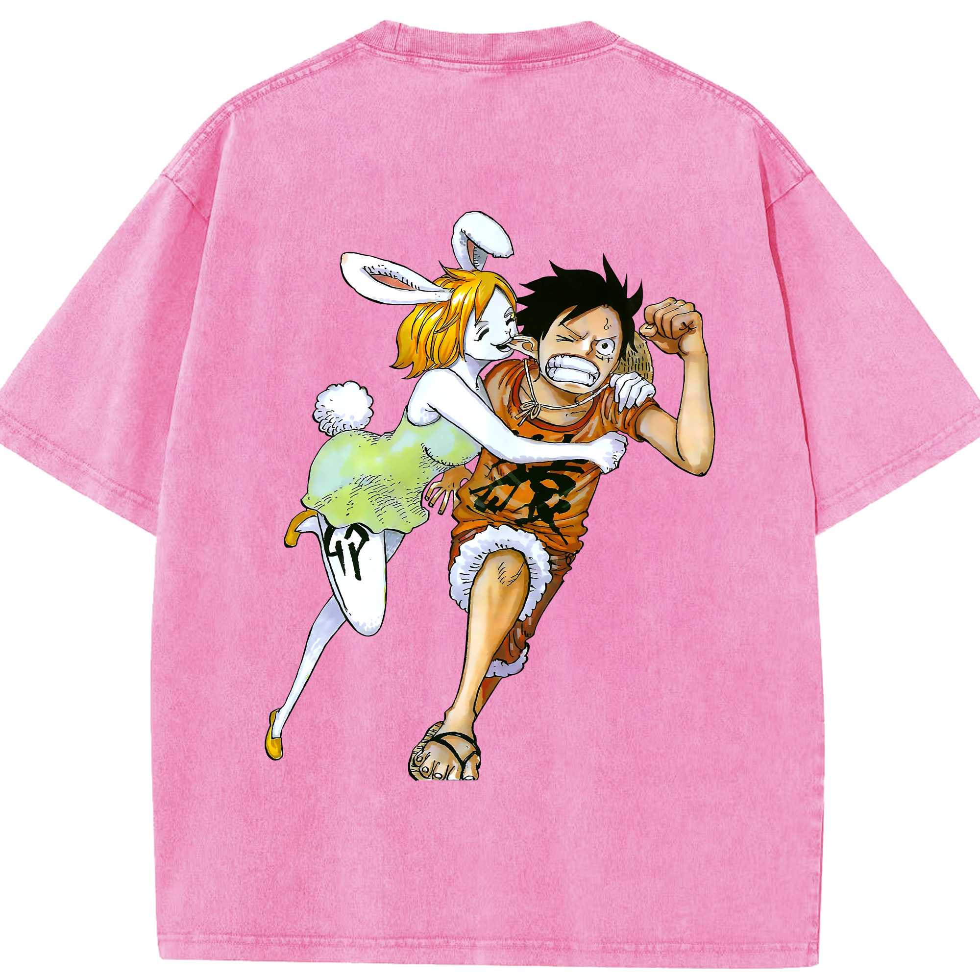 ワンピース モンキー・D・ルフィ ONE PIECE Monkey D. Luffy 綿100% ヴィンテージ風 半袖Tシャツ（背面プリント）